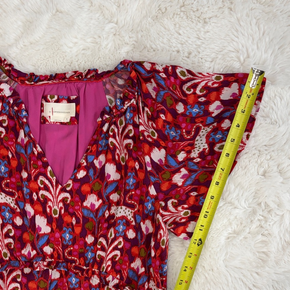 Anthropologie ,Size S,Floral V-Neck Women dress - Red and Pink - Picture 15 of 15